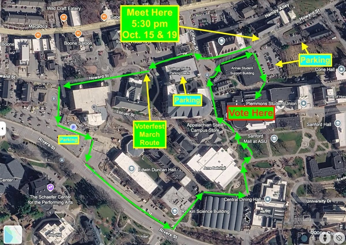 Route map for the Howard Hall to Plemmons Student Union march. Credit: Indivisible High Country