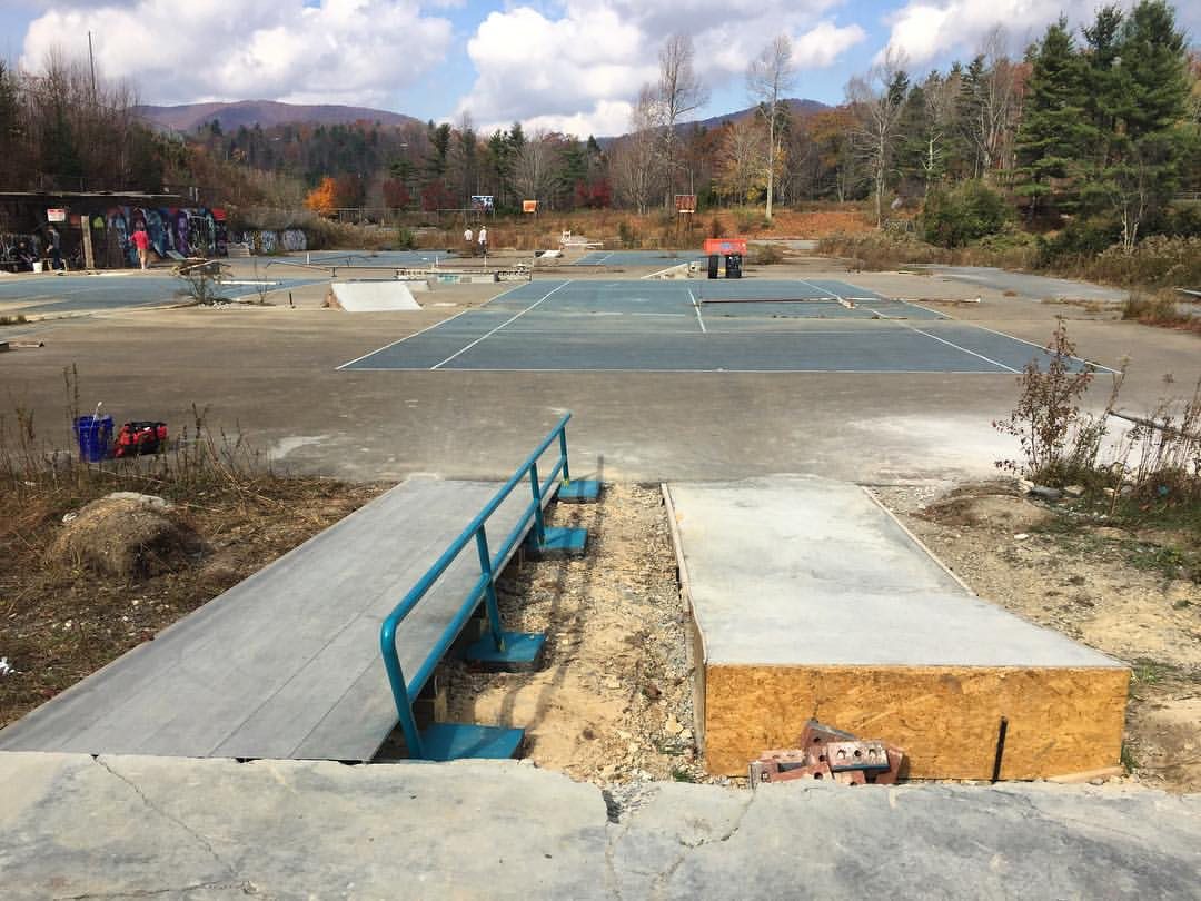 A handrail poured at the Boone DIY, concrete still curing, 2016.