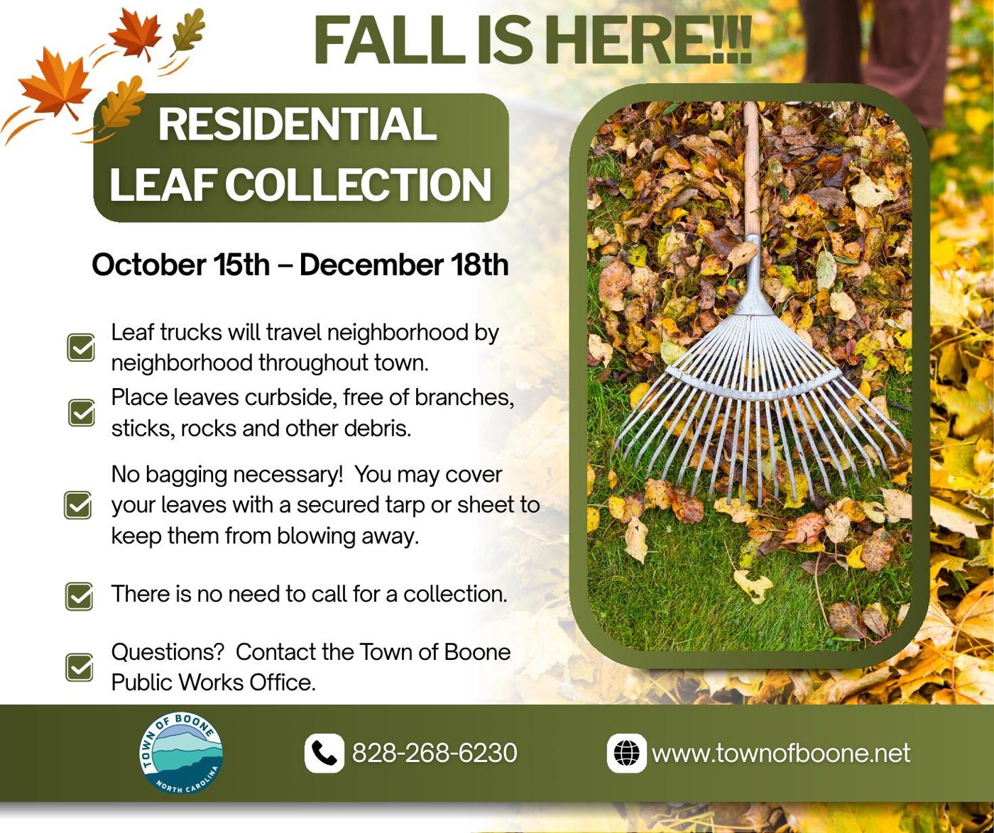 The Town of Boone's public notice for residential leaf collection.