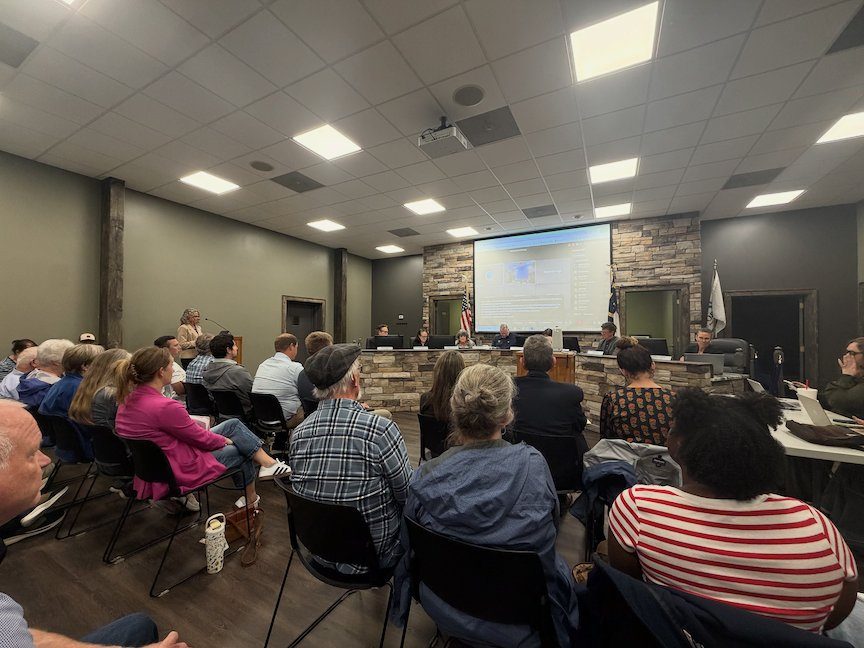 A full room at Boone Town Council on Wednesday night, as a Planning Commission representative speaks during public comment on the Walk at Boone.